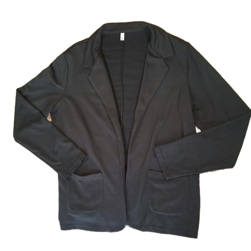 ​MEANEOR Black Knit Blazer Women's Medium Open Front Cardigan Jacket Pockets M